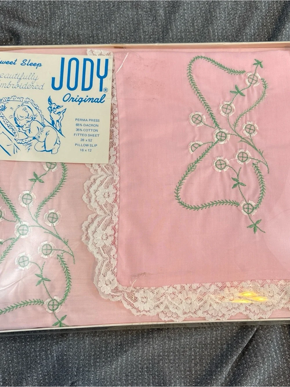 Vintage 1950s Pink Embroidered sheet and Pillowcase Set
